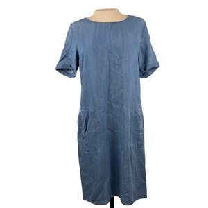 NorthStyle Womens Blue 100% Lyocell Short Sleeve Denim Shift Dress Small